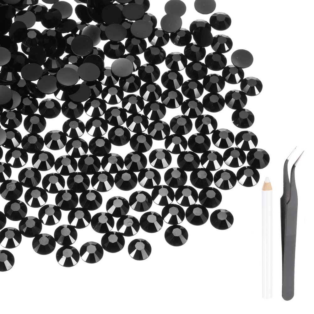 MECCANIXITY 3000pcs SS16 4mm Flatback Crystal Rhinestones, Resin Crystal Gems with Tweezer Dotting Pen Non Hotfix for Bedazzling Tumblers Mugs Bottles Nail DIY Crafts, Black