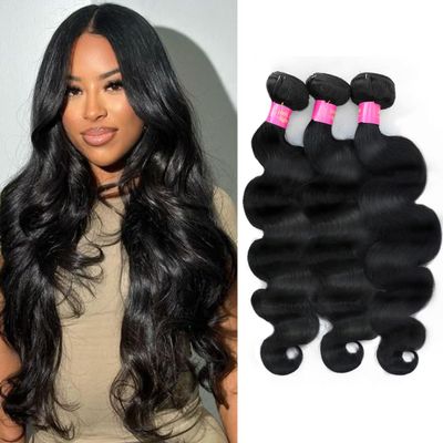 12A Body Wave Bundles Human Hair 14 16 18 Inch Human Hair 3 Bundles 100% Unprocessed Brazilian Virgin Hair For Women Extensions Quick Weave Natural Black Color