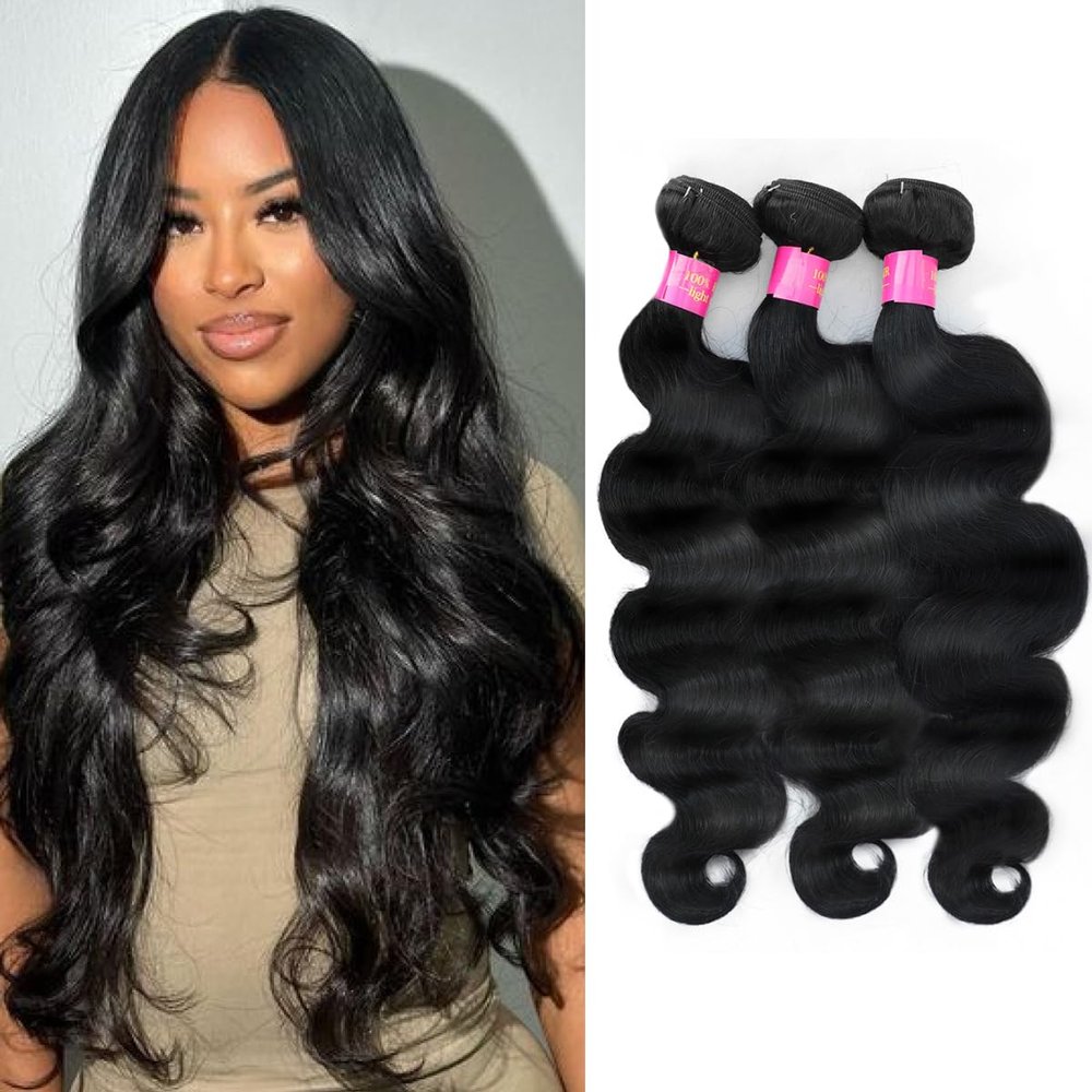 12A Body Wave Bundles Human Hair 14 16 18 Inch Human Hair 3 Bundles 100% Unprocessed Brazilian Virgin Hair For Women Extensions Quick Weave Natural Black Color