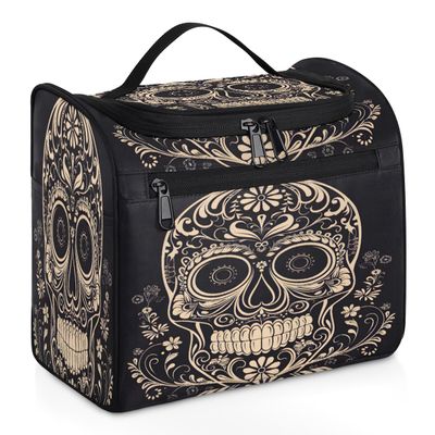 Adornori Halloween Sugar Skull Travel Toiletry Bag for Men and Women, Large Hanging Makeup Bag Organizer Toiletries Bag for Travel, Cosmetic Bag with Handle