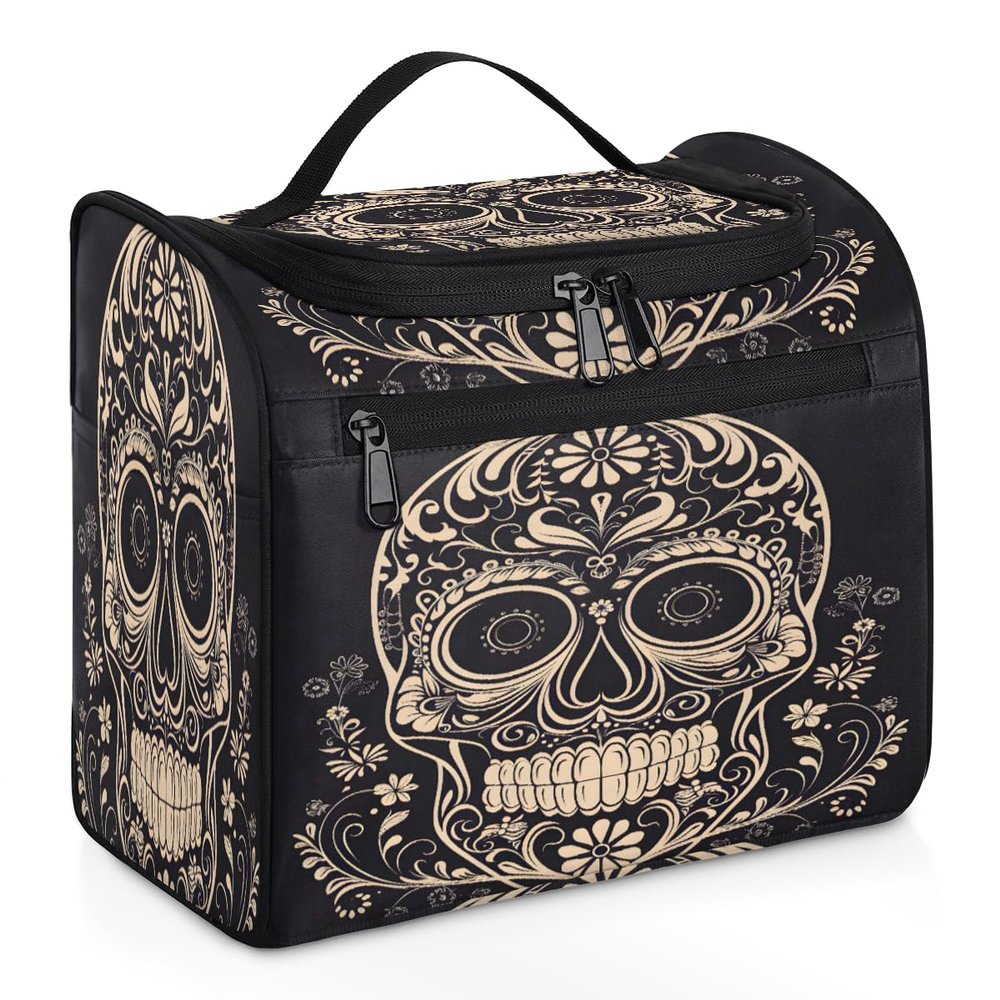 Adornori Halloween Sugar Skull Travel Toiletry Bag for Men and Women, Large Hanging Makeup Bag Organizer Toiletries Bag for Travel, Cosmetic Bag with Handle