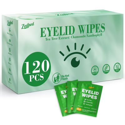 120PCS Tea Tree Oil Eyelid Wipes Individually Wrapped Eye Lid Cleaning WipesSoothing For Sensitive Eyes, Stay Hydrated Lid Wipe