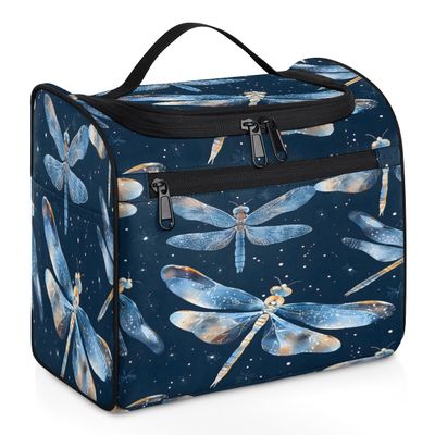 Adornori Dragonfly Travel Toiletry Bag for Men and Women, Large Hanging Makeup Bag Organizer Toiletries Bag for Travel, Cosmetic Bag with Handle