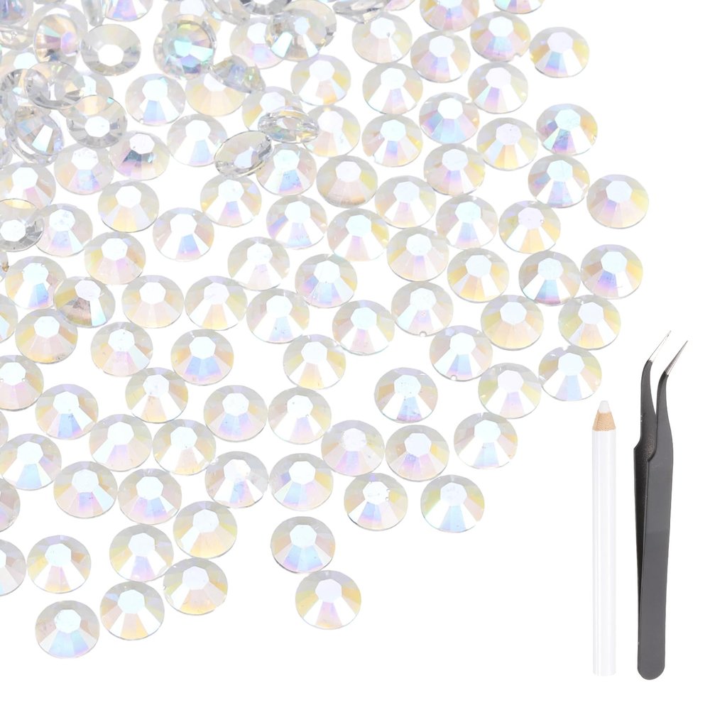 MECCANIXITY 2000pcs SS20 5mm Flatback Crystal Rhinestones, Resin Crystal Gems with Tweezer Dotting Pen Non Hotfix for Bedazzling Tumblers Mugs Bottles Nail DIY Crafts, AB Color