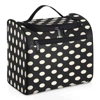 Adornori Polka Dot Black White Travel Toiletry Bag for Men and Women, Large Hanging Makeup Bag Organizer Toiletries Bag for Travel, Cosmetic Bag with Handle