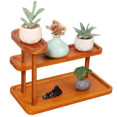 3 Tier Solid Wooden Display Stand, Vanity Organizer and Storage, Wooden Countertop Perfume Display Stand for Skincare, Makeup, Cosmetics, Perfume Bathroom Vanity, 32 x 16 x 22.4 cm, Retro color