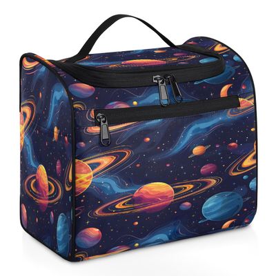 Adornori Planet Outer Space Colorful Galaxy Travel Toiletry Bag for Men and Women, Large Hanging Makeup Bag Organizer Toiletries Bag for Travel, Cosmetic Bag with Handle