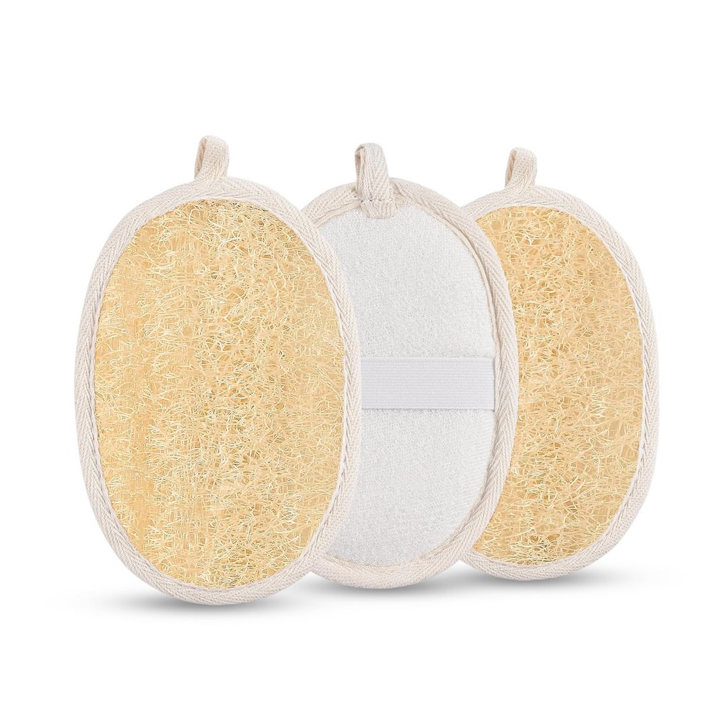 3 Pack Natural Loofah Exfoliating Body Scrubber, Exfoliating Loofah Sponges, Face Exfoliator Scrubber, Facial Loofah for Men and Women