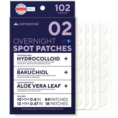 caraseoul Overnight Pimple Patches, Thicker & Extra Adhesion, 2 Size Hydrocolloid Acne Patch for Zits and Blemishes, Bakuchiol & Aloe Vera, Korean Skin Care, Easy to Use  Dermatology Tested