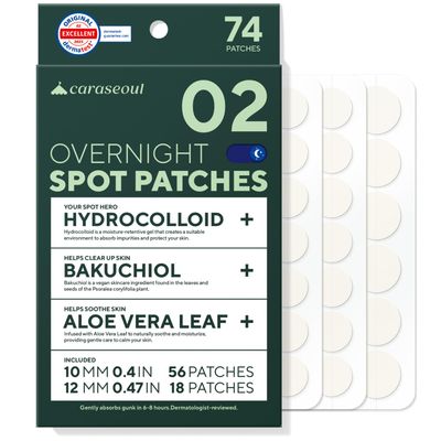 caraseoul Overnight Pimple Patches, Thicker & Extra Adhesion, 2 Size Hydrocolloid Acne Patch for Zits and Blemishes, Bakuchiol & Aloe Vera, Korean Skin Care, Easy to Use  Dermatology Tested