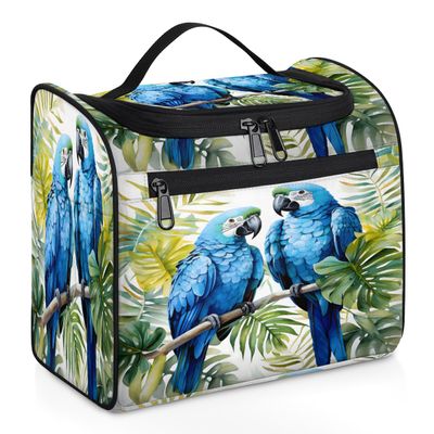Adornori Tropical Parrot Travel Toiletry Bag for Men and Women, Large Hanging Makeup Bag Organizer Toiletries Bag for Travel, Cosmetic Bag with Handle