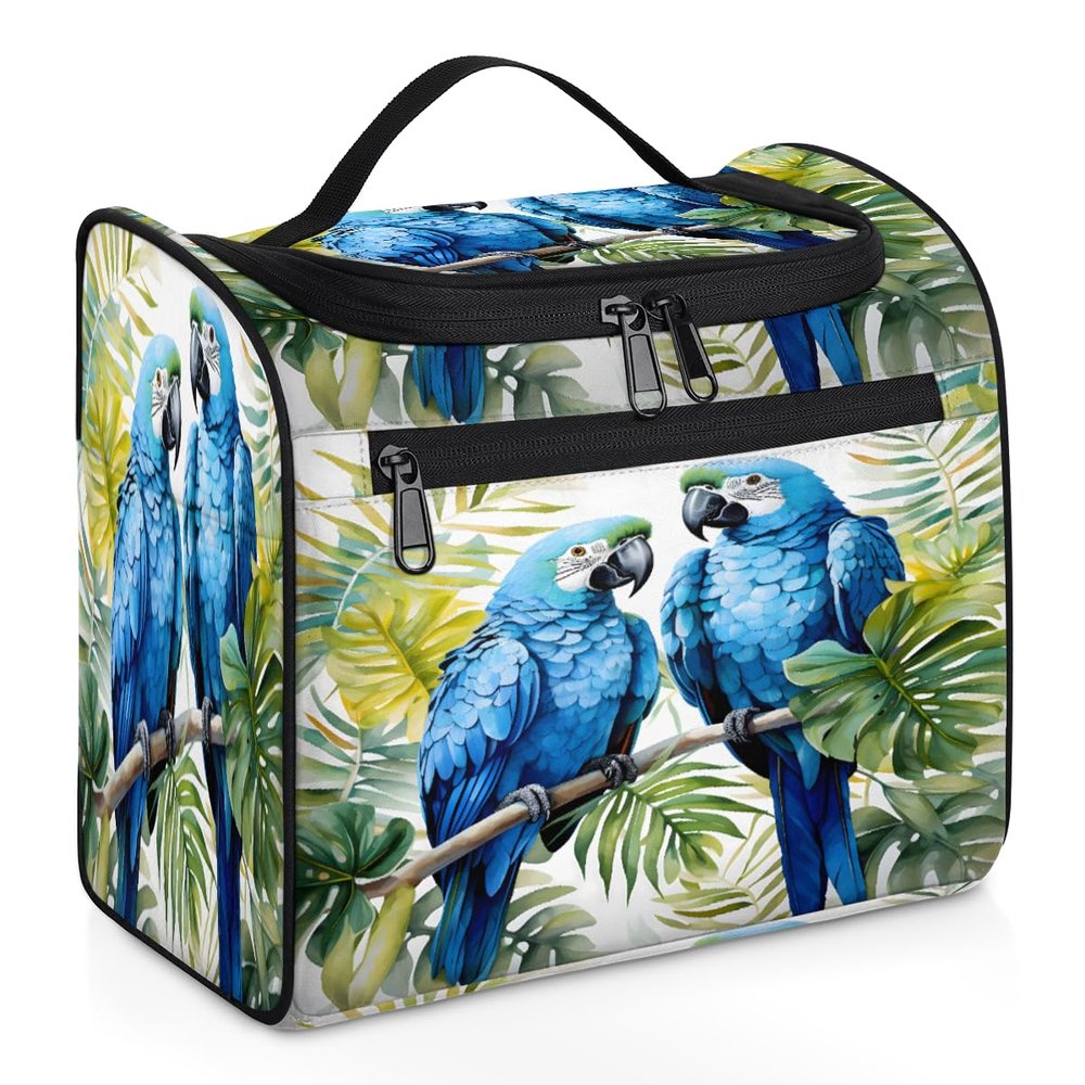 Adornori Tropical Parrot Travel Toiletry Bag for Men and Women, Large Hanging Makeup Bag Organizer Toiletries Bag for Travel, Cosmetic Bag with Handle
