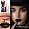3PCS Black Lip Liner and Lipstick Set  Bold Matte Lipstick, Precision Liner & High-Shine Gloss for Gothic, Halloween, Cosplay & Editorial Looks  Long-Lasting, Smudge-Proof Lip Makeup Kit (Black) view 2