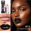 3PCS Black Lip Liner and Lipstick Set  Bold Matte Lipstick, Precision Liner & High-Shine Gloss for Gothic, Halloween, Cosplay & Editorial Looks  Long-Lasting, Smudge-Proof Lip Makeup Kit (Black) view 3