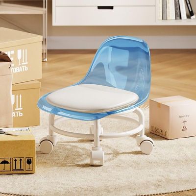 Acrylic Pulley Chair Low Stool with Backrest - Ergonomic Design & 360 Swivel Wheels for Home Cleaning, Office, Salon - Comfortable Rolling Seat for Adults (Blue)