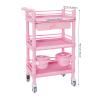 3 Tiers Rolling Salon Storage Trolley Cart, Salon Station Trolley with Drawers & 2 Garbage Baskets, Movable Beauty Organizer Cabinet with Wheels for Barber Hairdressing SPA Tattoo (Pink) view 3