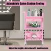 3 Tiers Rolling Salon Storage Trolley Cart, Salon Station Trolley with Drawers & 2 Garbage Baskets, Movable Beauty Organizer Cabinet with Wheels for Barber Hairdressing SPA Tattoo (Pink) view 4