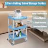 3 Tiers Rolling Salon Storage Trolley Cart, Salon Station Trolley with Drawers & 2 Garbage Baskets, Movable Beauty Organizer Cabinet with Wheels for Barber Hairdressing SPA Tattoo (Blue) view 2