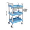 3 Tiers Rolling Salon Storage Trolley Cart, Salon Station Trolley with Drawers & 2 Garbage Baskets, Movable Beauty Organizer Cabinet with Wheels for Barber Hairdressing SPA Tattoo (Blue) view 3