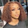 12 Inch Deep Curly Bob Wig Human Hair 13x4 Curly Human Hair Wig 200% Density Highlight Ombre Lace Front Wigs Human Hair Pre Plucked Bob Wigs for Women 4/27 Deep Wave Wig view 1