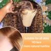 12 Inch Deep Curly Bob Wig Human Hair 13x4 Curly Human Hair Wig 200% Density Highlight Ombre Lace Front Wigs Human Hair Pre Plucked Bob Wigs for Women 4/27 Deep Wave Wig view 4