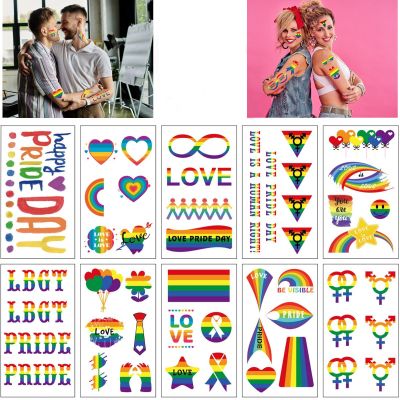 10 Pcs Pride Temporary Tattoos - Rainbow Heart, Balloon, LOVE, Hand Design for LGBTQ+ Celebration, Gay Pride Parade, Festival, Party, Waterproof Fake Tattoo Stickers for Women Men Kids