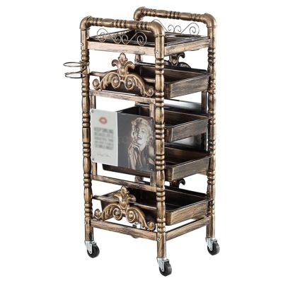 Retro Iron 5-Tier Salon Trolley Cart with Removable Drawers, Multi-Functional Beauty Spa Swivel Wheels, Rolling Storage for Salon, Spa, and Stations