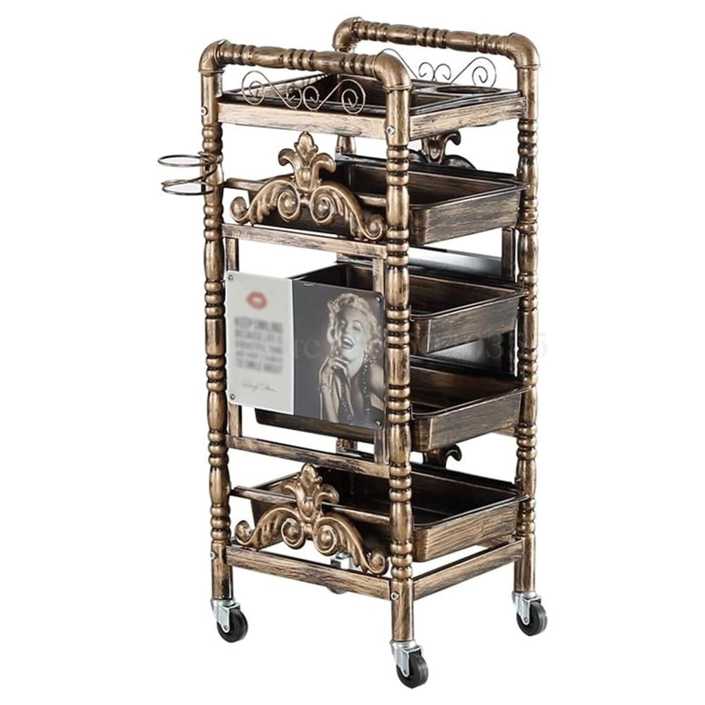 Retro Iron 5-Tier Salon Trolley Cart with Removable Drawers, Multi-Functional Beauty Spa Swivel Wheels, Rolling Storage for Salon, Spa, and Stations