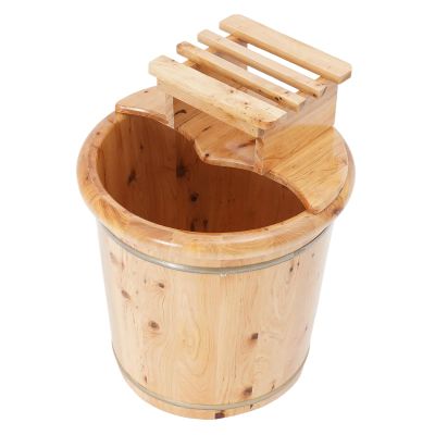 16in Wooden Foot Bath Bucket with Lid&Stool, Solid Wood Foot Soaking Tub Foot Basin Pedicure Barrel for Spa, Massage, Sauna
