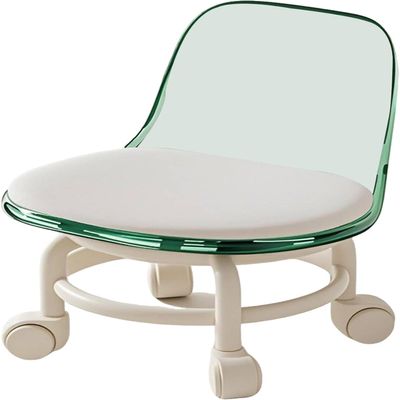 Acrylic Pulley Chair Low Stool with Backrest - Ergonomic Design & 360 Swivel Wheels for Home Cleaning, Office, Salon - Comfortable Rolling Seat for Adults (Green)
