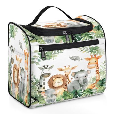 Adornori Safari Animals Watercolor Travel Toiletry Bag for Men and Women, Large Hanging Makeup Bag Organizer Toiletries Bag for Travel, Cosmetic Bag with Handle