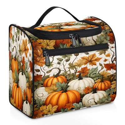 Adornori Pumpkin Fall Travel Toiletry Bag for Men and Women, Large Hanging Makeup Bag Organizer Toiletries Bag for Travel, Cosmetic Bag with Handle