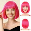 Bob Wig, Straight Short Bob Hot Pink Wig with Bangs, Synthetic Heat Resistant Fiber Pink Wigs for Women Girls with Wig Cap, Colourful Wigs with Adjustable Straps for Party Cosplay Daily Use, 12 Inch view 1