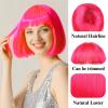 Bob Wig, Straight Short Bob Hot Pink Wig with Bangs, Synthetic Heat Resistant Fiber Pink Wigs for Women Girls with Wig Cap, Colourful Wigs with Adjustable Straps for Party Cosplay Daily Use, 12 Inch view 2