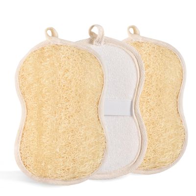 3 Pack Natural Loofah Exfoliating Body Scrubber, Biodegradable Bath Luffa Sponge, Loofas Body Scrub, Organic Loofah with Handle, Shower Loofah for Women