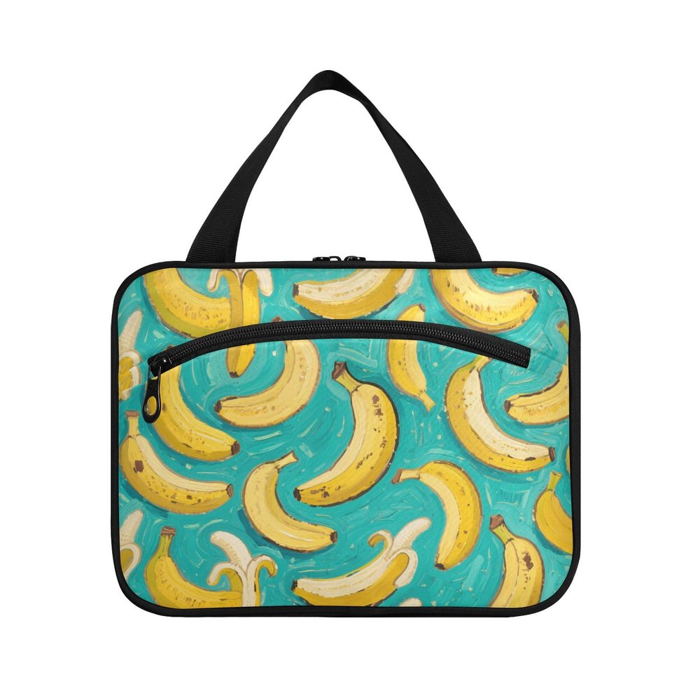 miaozhen Banana Fruit Green Art Painting hanging travel toiletry kit with hook, designer washable for travelers cartera para maquillaje L