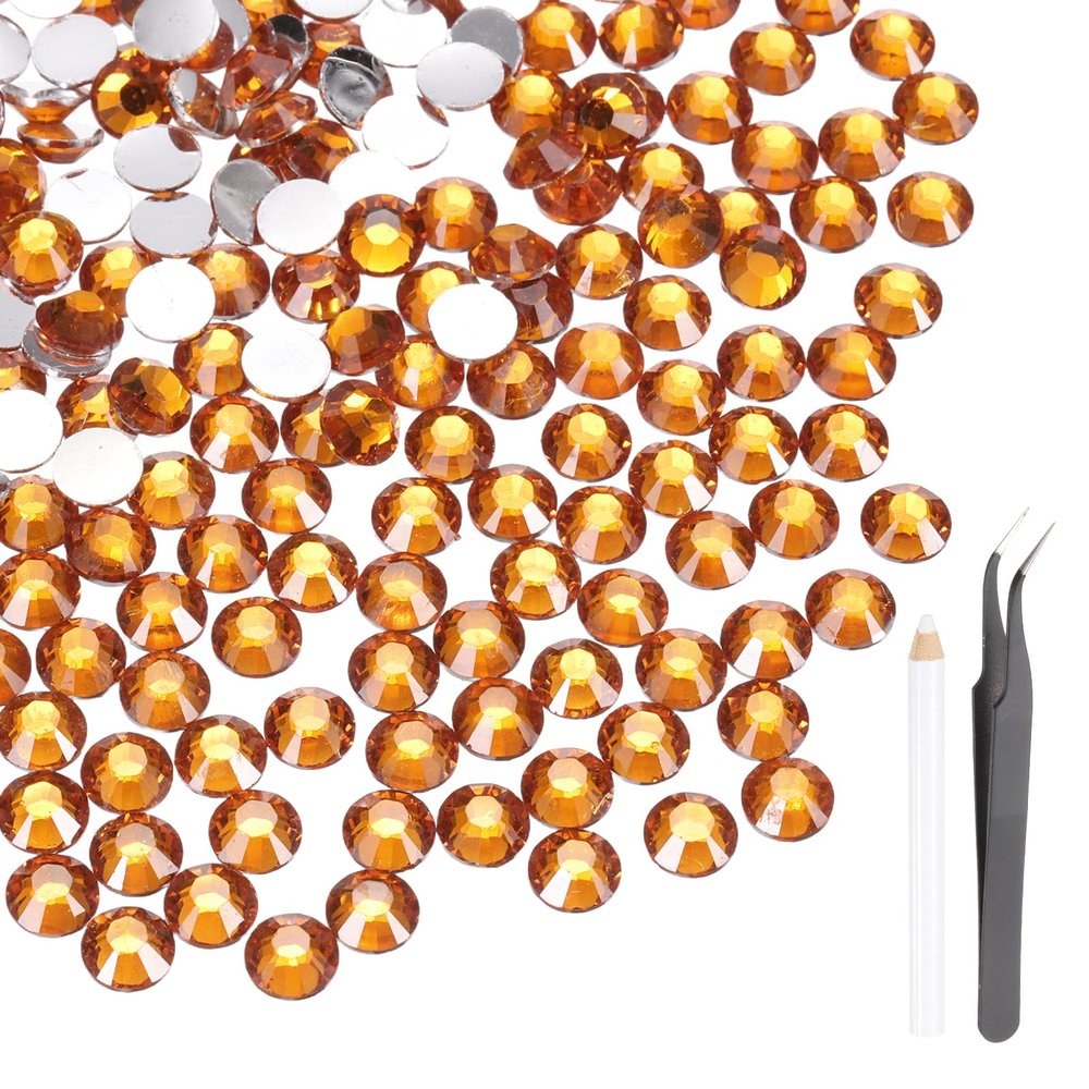 MECCANIXITY 3000pcs SS20 5mm Flatback Crystal Rhinestones, Resin Crystal Gems with Tweezer Dotting Pen Non Hotfix for Bedazzling Tumblers Mugs Bottles Nail DIY Crafts, Orange