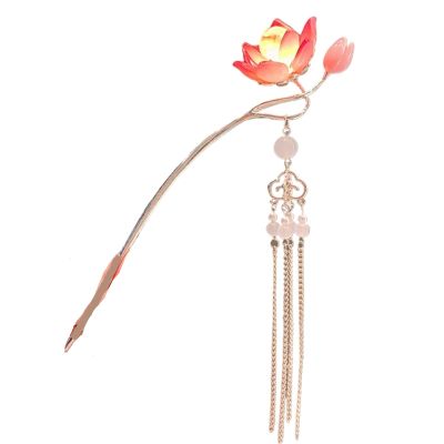 chinese hair sticks Chinese Style Flower Hair Sticks with Light Long Chain Tassel Hair Clips Women Hair Bun Maker Jewelry(Color2)