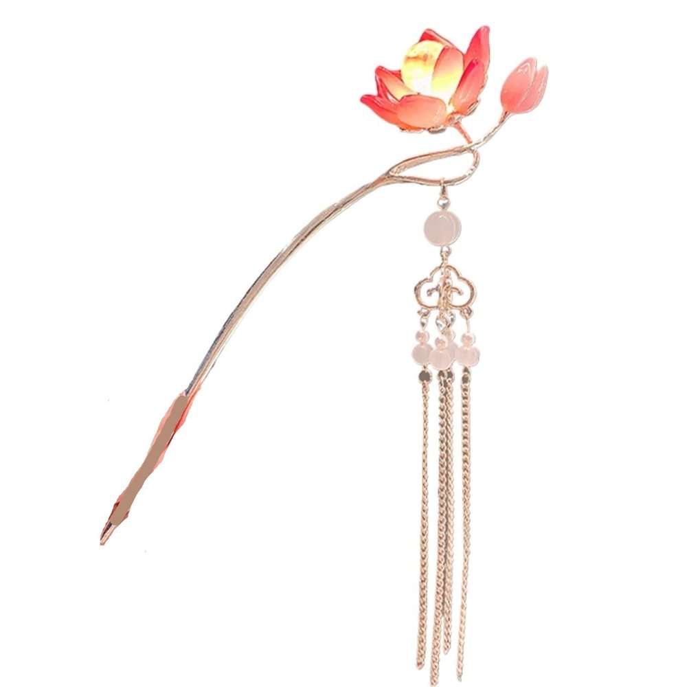 chinese hair sticks Chinese Style Flower Hair Sticks with Light Long Chain Tassel Hair Clips Women Hair Bun Maker Jewelry(Color2)