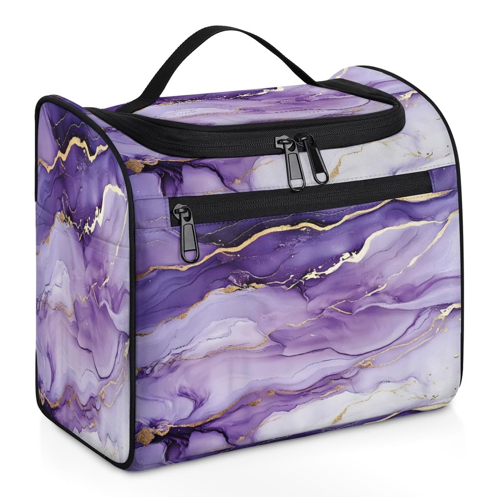 Adornori Purple Marble Travel Toiletry Bag for Men and Women, Large Hanging Makeup Bag Organizer Toiletries Bag for Travel, Cosmetic Bag with Handle