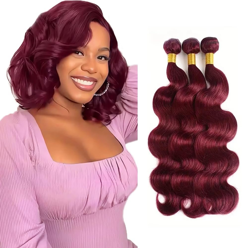99J Human Hair Bundles Burgundy Body Wave 3 Bundles 14 14 14 inch Red Body Wave Human Hair Weave Bundle 99j Color