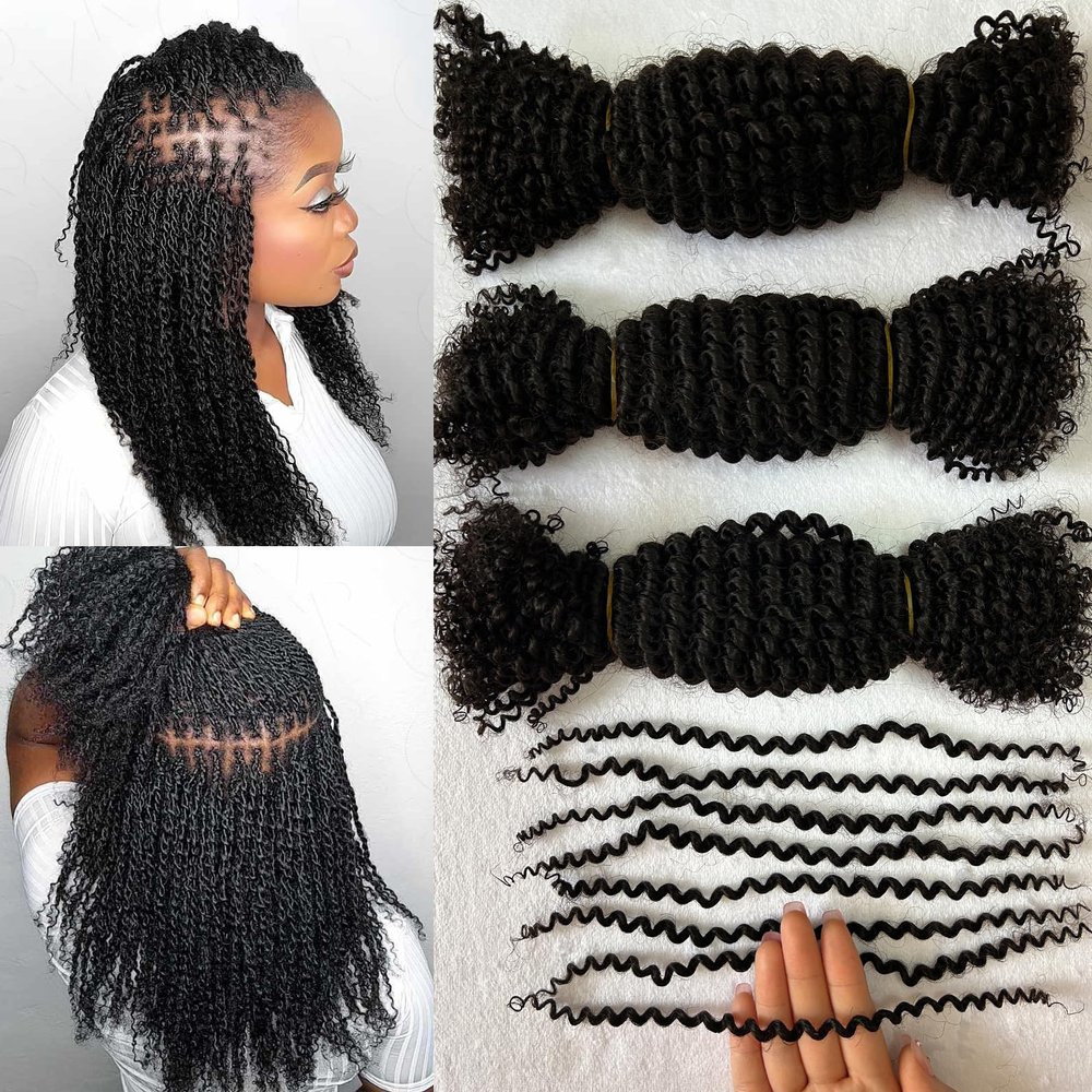 Springy Afro Twist Human Pre Separated Bulk Hair Extensions Mini Kinky Curly Twist With Extensions Crochet Braids Bundles Marley Twists Braiding Hair for Women 20 Inch 300g