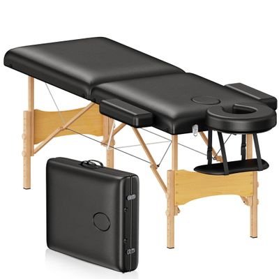 Brelley Massage Table Portable Wooden Lash Bed 24" Wide Adjustable Height 2-Fold Spa Table Foldable Tattoo Bed (Black)