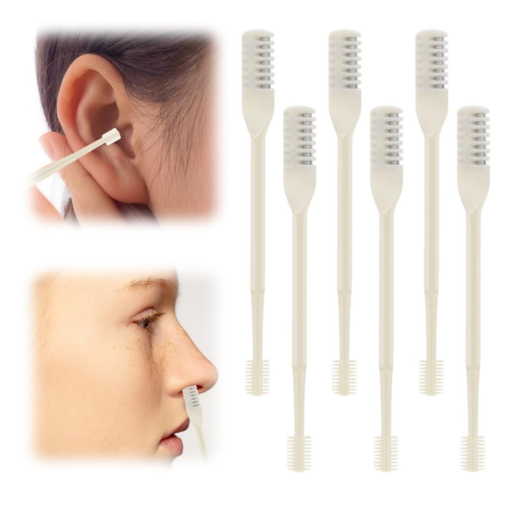 Eadwe 2-in-1 Nasal Hair Cutter, 2025 New 360 Rotating Nose Hair Trimmer Remover Tool,Portable Nasal Grooming Kit for Travel, Safe Design Nose Hair Scissors for Men and Women (Beige*6)