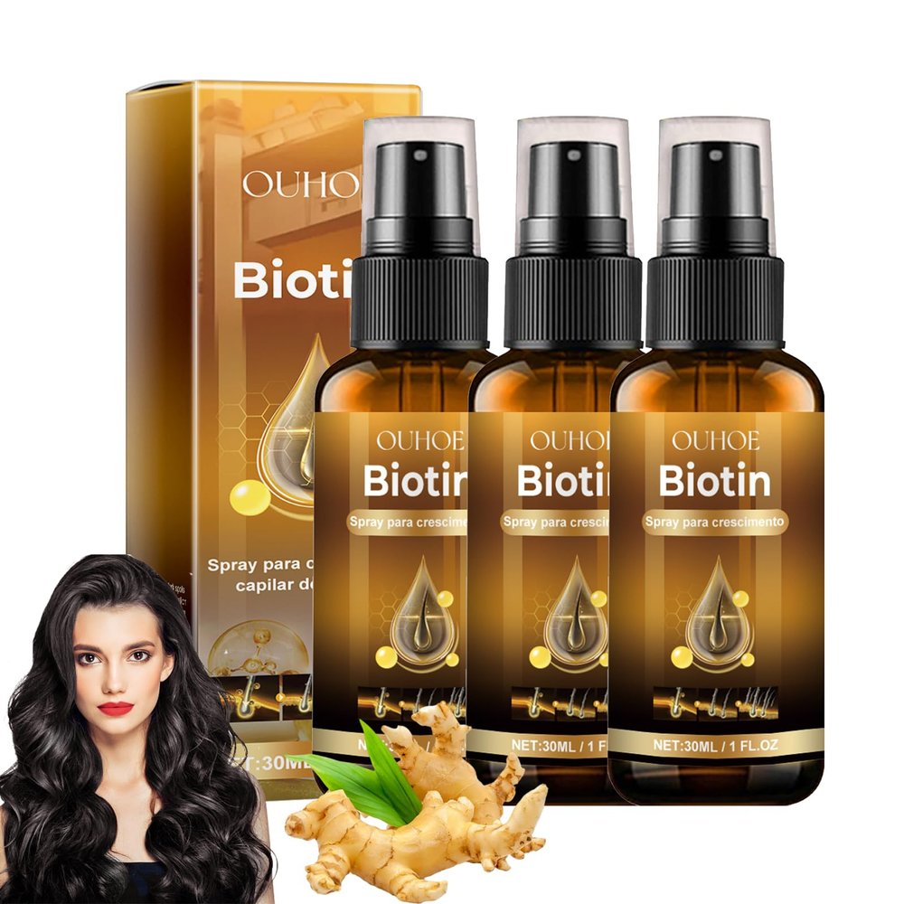 OUHOE Hair Growth Spray, Natural Hair Regrowth Spray with Biotin, Strengthens Roots, Reduces Frizz, Lightweight Non-Greasy Formula for All Hair Types (3pc)