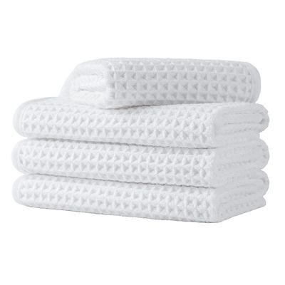 Microfiber Waffle Face Towels, 4 Pieces, Soft, Absorbent, Fast Drying, Lint Free (White)