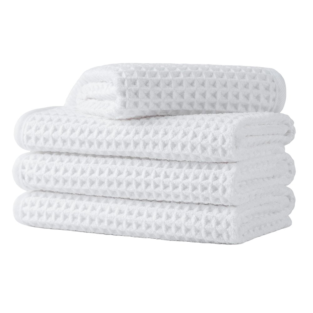 Microfiber Waffle Face Towels, 4 Pieces, Soft, Absorbent, Fast Drying, Lint Free (White)