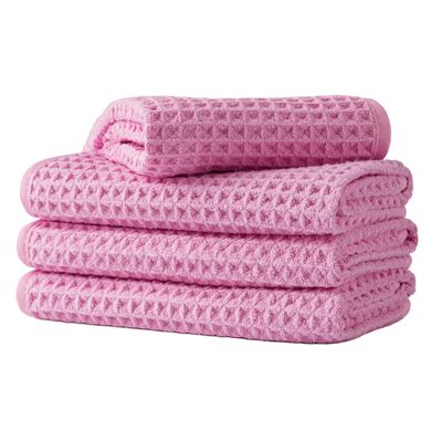Microfiber Waffle Face Towels, 4 Pieces, Soft, Absorbent, Fast Drying, Lint Free (Pink)