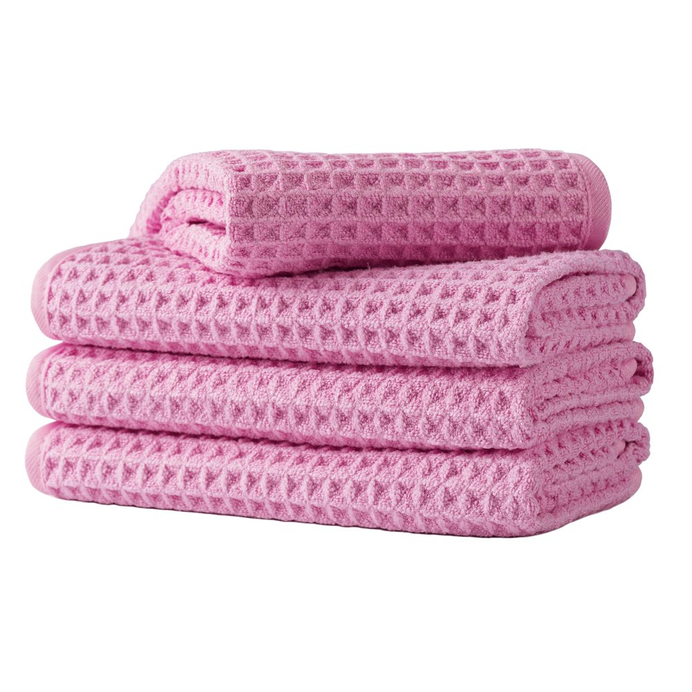 Microfiber Waffle Face Towels, 4 Pieces, Soft, Absorbent, Fast Drying, Lint Free (Pink)