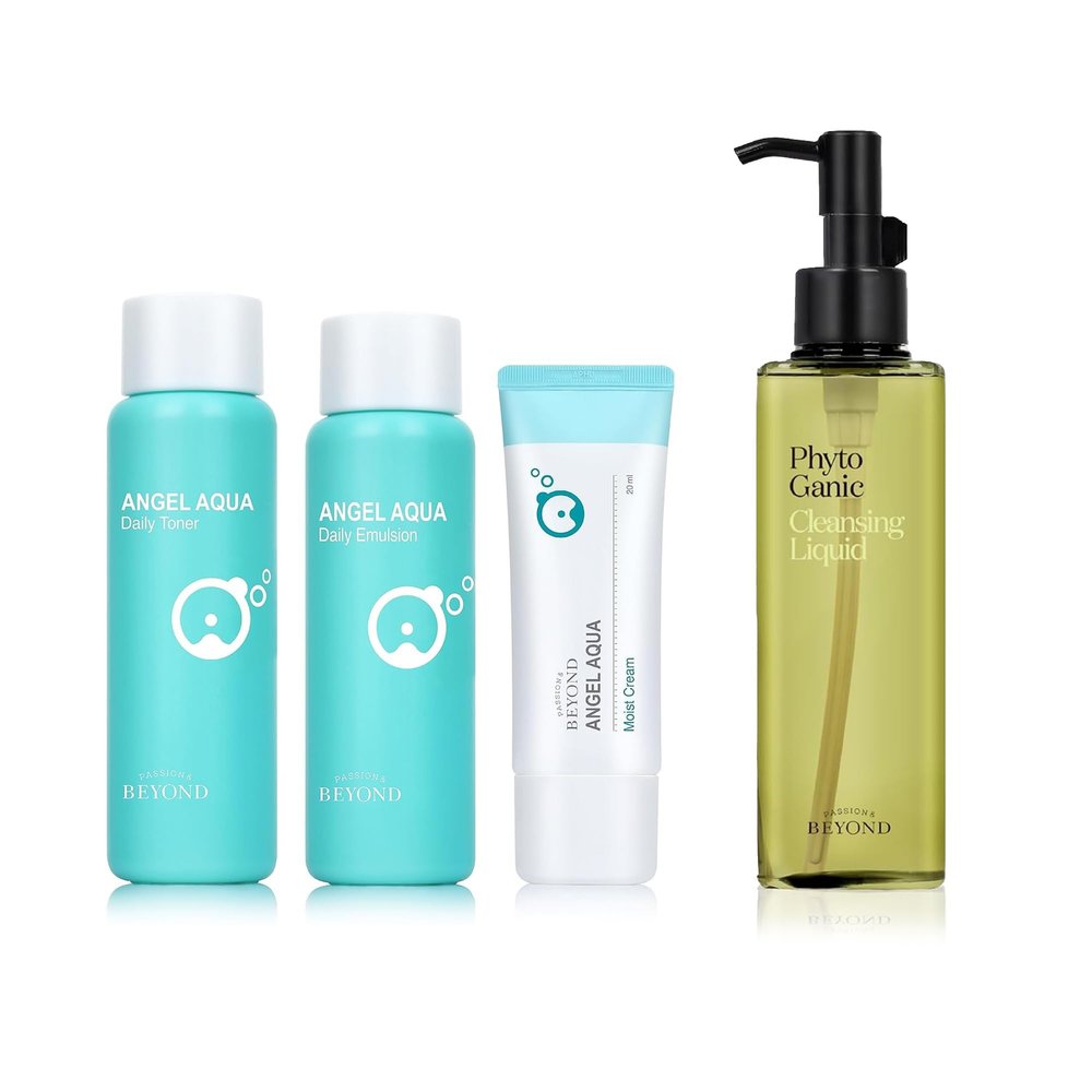 Beyond Angel Aqua Moisture Skincare Set (11.2fl oz, 3-Piece Set) & Phytoganic (Cleansing Liquid, 6.8fl oz) - Vegan Formula Korean Skin Care.